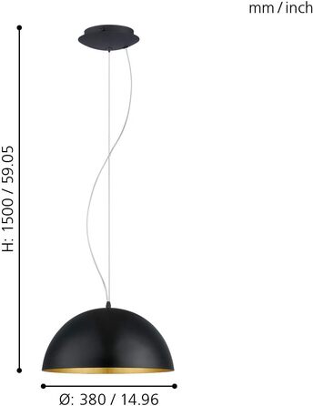 Підвісний світильник EGLO Gaetano 1, підвісний світильник для обіднього столу, металевий світильник для їдальні в чорному та золотому кольорах, цоколь E27, (чорний, золотий, Ø 38 см)
