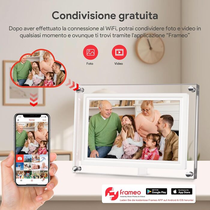 Цифрова фоторамка 15.6 дюймів з Wi-Fi, HD IPS сенсорний екран 1920x1080, 32ГБ пам'яті, підтримка Frameo App, автоматичний поворот зображення