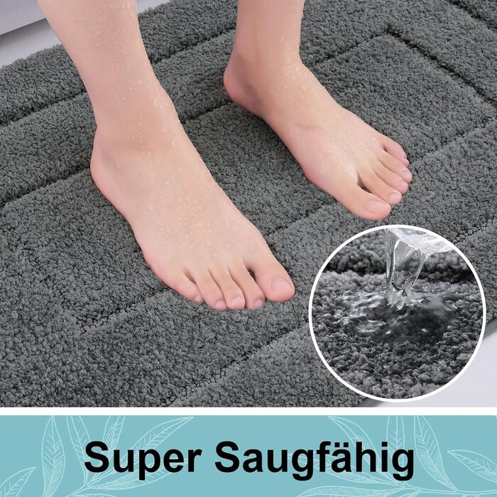 Набір килимків для ванної кімнати Homaxy з мікрофібри, 2 шт., нековзні, миючі, м'які, водопоглинаючі, для ванної кімнати - 40x60 см + 60x90 см, темно-сірий