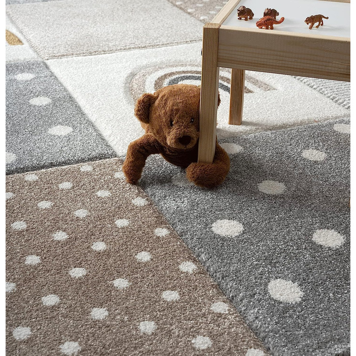 Сучасний м'який дитячий килим the carpet Monde Kids, м'який ворс, не вимагає особливого догляду, не залишає плям, яскраві кольори, Райдужний візерунок, (160 х 230 см, бежевий)