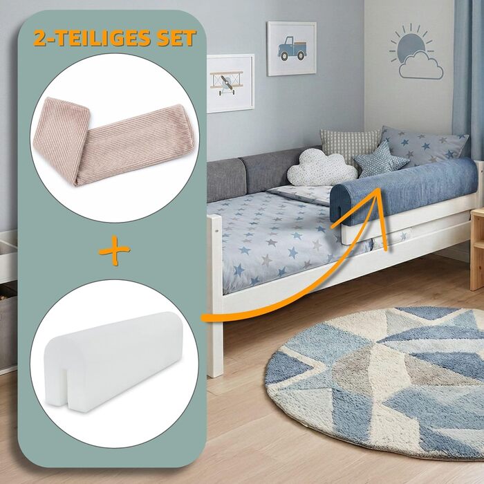 Захист для ліжечка дитячого Bettkantenschutz 50 см, коричневий з Minky, бортик на ліжко для немовлят, захист від випадання