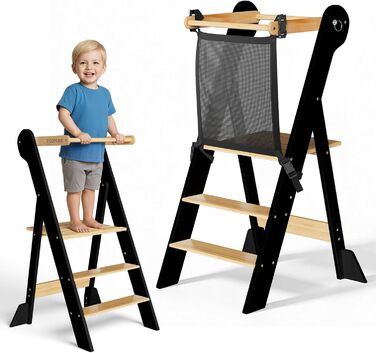 COSYAND Монтессорі стільчик-сходинка для дітей від 1 року, регульована висота, безпечний | Сходинка Монтессорі для кухні, сірий колір