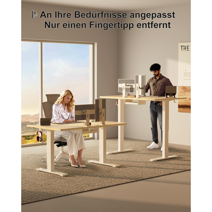 Електричний стіл Homall 120x60 см з регулюванням висоти, з 4-секційною стільницею, пам'яттю, білий + бежевий
