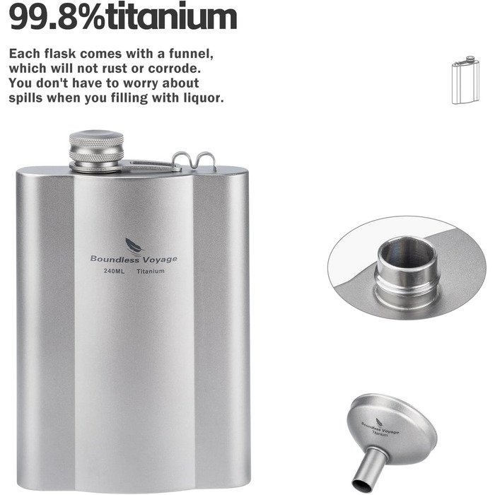 Фляга з титану iBasingo 180 мл - Ultraleichter Flachmann для алкоголю, подорожей, кемпінгу. Ti3071D