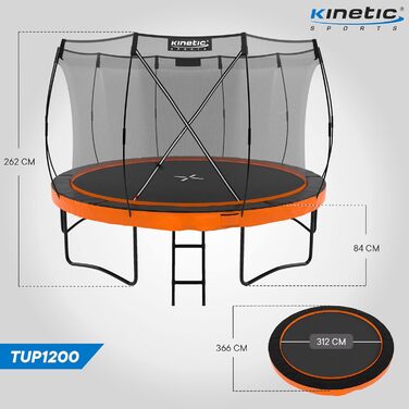 Батут KINETIC SPORTS Ultimate Pro Ø 366 см для дітей з драбиною та захисною сіткою - чорний/помаранчевий