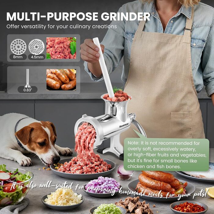 М'ясорубка ручна Huanyu з нержавіючої сталі та насадкою для ковбас, посудомийна, розмір 10
