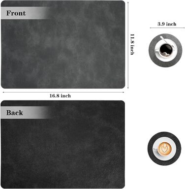 Набори серветок Pixieora: миючі, з підставки, з штучної шкіри, двосторонні, протиковзні, сірі та чорні (4 шт.)