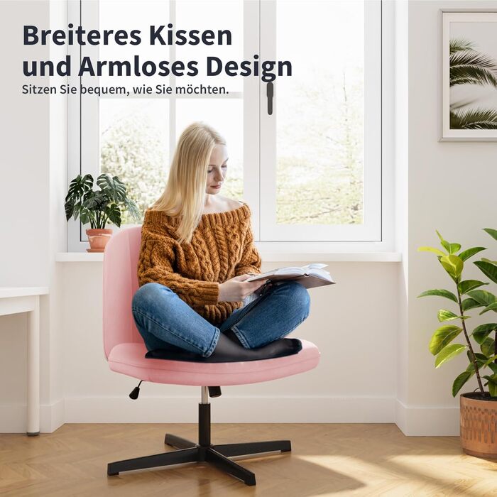 Офісне крісло Naspiro без підлокітників, з тканиною, регульоване по висоті, поворотне на 360°, для дому (Рожевий)
