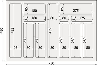 Вставка для столових приладів sossai Divio для висувних ящиків 45 см / ширина 38 см x Глибина 43 см обрізна з 5 відділеннями / Колір Білий / Система розташування ящиків для столових приладів (73 x 49 см-12 відділень)