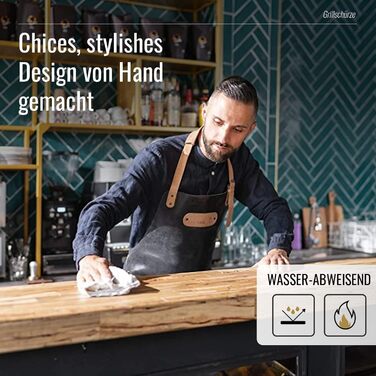 Фартух з натуральної шкіри буйвола, чорний: для гриля, барбекю, приготування їжі та кухні. Вінтажний стиль.