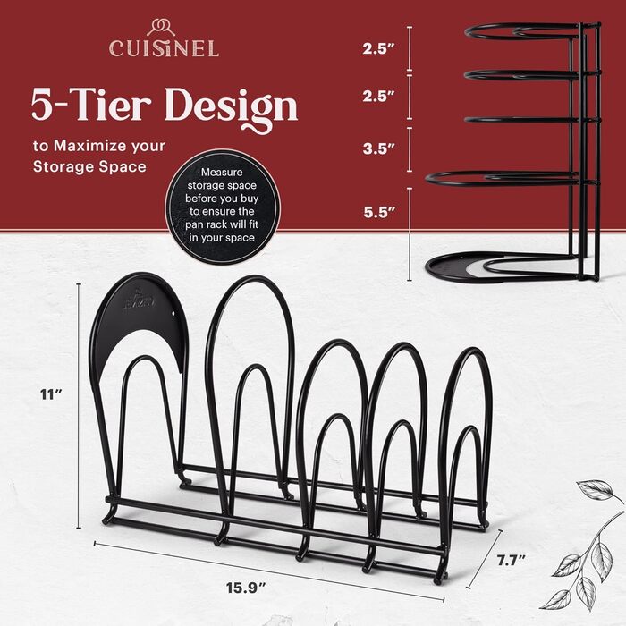 Органайзер для сковорідок Cuisinel для чавунних сковорідок і каструль - важка стійка, 50 фунтів, 12,2 матовий чорний