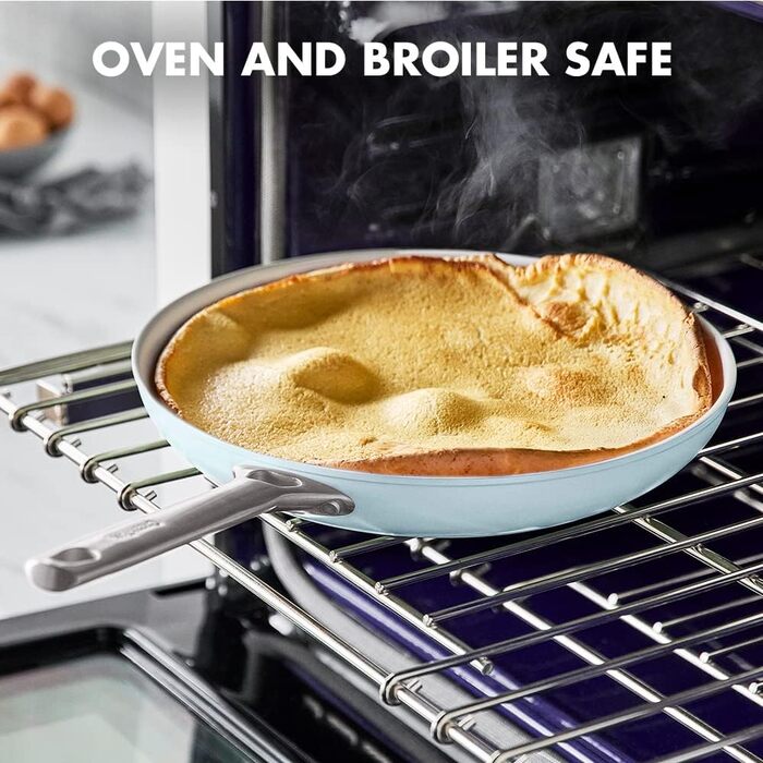 Сковорода GreenPan Padova з антипригарним покриттям Ceramic Antihaftbeschichtung, 30.5 см з кришкою та допоміжним ручками, без PFAS, придатна для миття в посудомийній машині, світло-блакитна