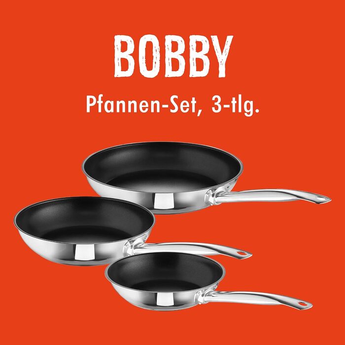 Набір сковорідок Боббі, 3 шт., сковорода з нержавіючої сталі 20 см, 24 см і 28 см, індукційна