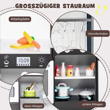 Дерев'яна дитяча кухня DREAMADE з аксесуарами (16 шт.), кухонний кутовий набір з плитою, духовкою, мийкою та дощечкою, ігровий кухонний набір з підсвіткою та звуком для дівчаток віком від 3 років (колір: коричневий)