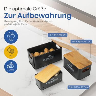 Набір коробок для зберігання картоплі та овочів AH® (4 шт.) з щіткою для овочів. Підходить для зберігання картоплі, цибулі та інших овочів. Чорний колір, преміум-якість.