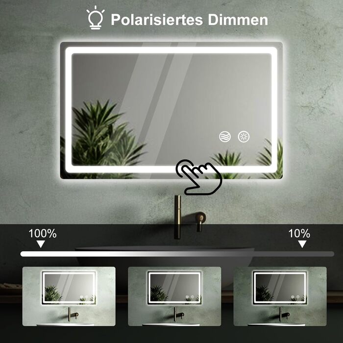 LED дзеркало для ванної кімнати KLGFI з підсвіткою, сенсорним вимикачем та функцією антизапар, 50 x 70 см