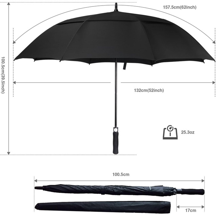 Велика штормонепроникна парасолька ACEIken - автоматична, з подвійним куполом, для жінок і чоловіків, чорна, 62 ДЮЙМИ