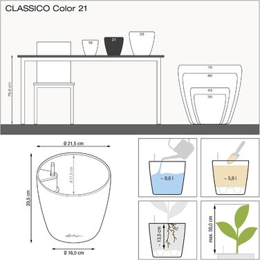 Горщик для квітів LECHUZA CLASSICO Color 21, сірий шифер, 22x22x20 см