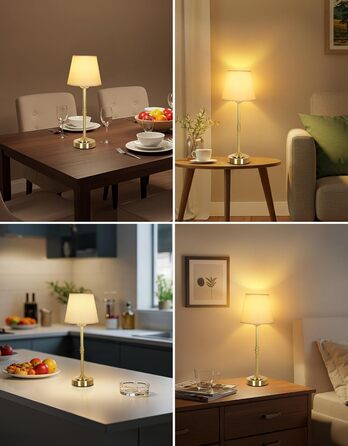 OUTON Настільна лампа бездротова, 2 шт. – диммування, 3 кольори світла, 4000mAh, USB-C, 60 год роботи, золота для спальні, вітальні, їдальні