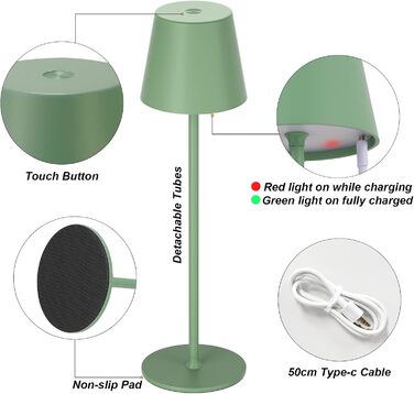 LED настільна лампа бездротова, акумуляторна, диммер, 2 шт. з 3 колірними температурами, регулюванням яскравості, сенсорне управління, зарядка USB-C, для відпочинку, намету, їдальні, нічного столика (чорний) 2 шт. Чорний-2 шт.