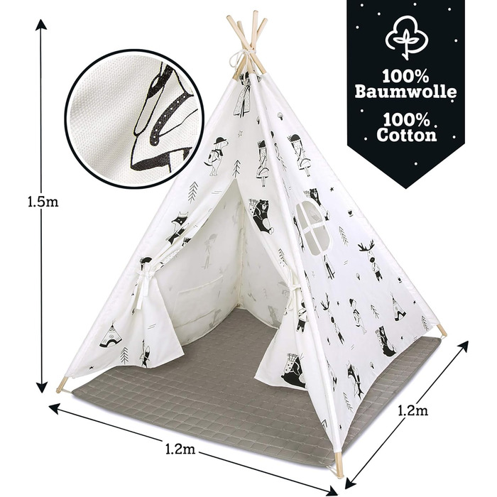 Дитяче ігрове намет Hakuna Matte Tipi з килимком, спіймачем снів та сумкою – стильний дизайн, 100% бавовна, сертифікат EN71