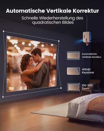 Проектор Toptro Mini Beamer: 1080P Full HD, Android TV, WiFi, Bluetooth, 300 ANSI, Зовнішній, Компактний, з Електричним Фокусом