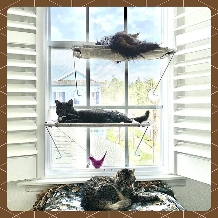 Кругова Сонячна ванна LSAIFATER на 360 з металевими нижніми опорами, сидіння біля вікна для кішок, гамак для кішок, сидіння біля вікна для всіх кішок (сірий )