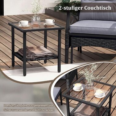 Садовий набір меблів COSTWAY з ротангу, 5 предметів: 2 крісла з подушками, пуф та стіл для балкона, тераси, саду (Чорний + Сірий)