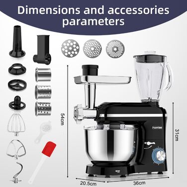 Універсальна кухонна машина 2000W 3-в-1 з м'ясорубкою, соковитискачем та мікшером, 6 швидкостей, 5.5л чаша з нержавіючої сталі, чорний колір