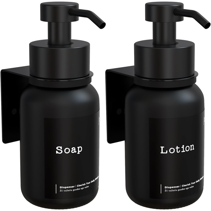 Настінний диспенсер для мила чорного кольору 250 мл [2 шт.] - настінний дозатор для мила, без свердління, для шампуню та гелю для душу. Матовий чорний.