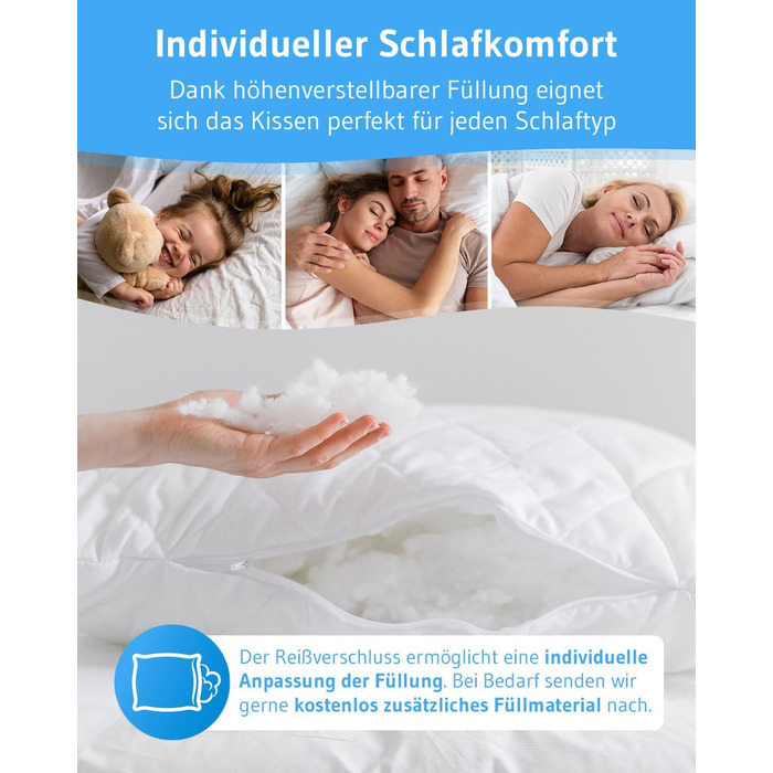 Подушка 80x80 VERDA, 100 екологічна, Зроблено в Німеччині, Ортопедична подушка для сну 80 x 80, Оббивка з перероблених волокон, Регулюється по висоті підходить для тих, хто спить на животі, спині, на боці, алергікам 80 х 80 см