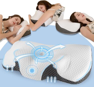 Ортопедична подушка для шиї IDEA з Memory Foam, для сну на боці, спині та животі, ергономічна, 62x34.5x12/8 см