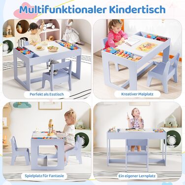Дитячий стіл та комплект стільців Mamizо з місцем для зберігання, блакитний. Підходить для дитячої кімнати, школи, дитячого садка, від 3 років.