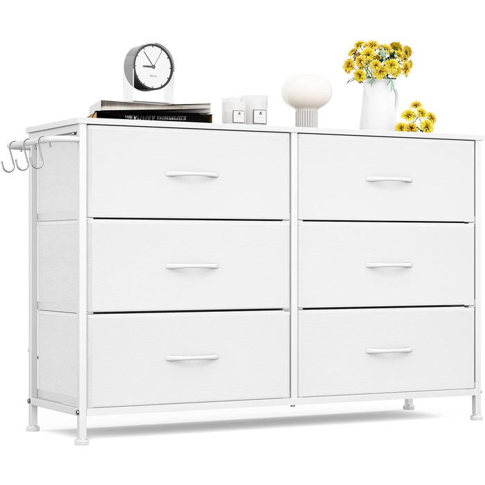 Комод Flur з 6 висувними ящиками з тканини - промисловий комод для вітальні з металу - комод для передпокою в стилі рустік - комод для спальні з тканини для одягу - білий 100x30x65 см, 6 ящиків - 100x30x65 см білий