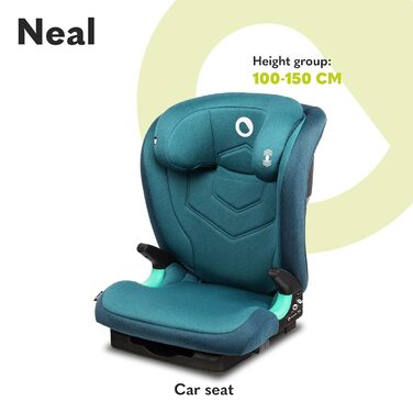 Дитяче автокрісло LIONELO Neal 15-36кг, Isofix, бічні протектори, маркування i-size, регульована спинка в 3 напрямках, регульований по висоті підголівник, бірюзова система вентиляції