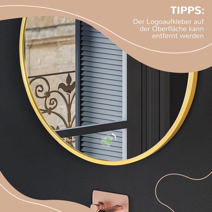 Кругле настінне дзеркало для ванної кімнати, спальні, коридору, з металевою рамою, колір: золото, діаметр: 50 см