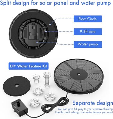 Сонячний фонтан AISITIN зі знімною сонячною панеллю 3,5 Вт своїми руками, оновлення сонячного насоса для ставка 2024 року, круглий сонячний фонтан із 8 стилями фонтанів для садового ставка, ванни для птахів, водний об'єкт своїми руками, акваріум