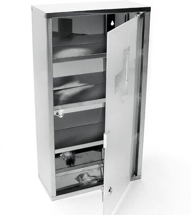 Шафа для ліків з ключем, 60x30x12 см, 4 відділення, металева, з дверцятами зі скла, включаючи 2 ключі (біла)