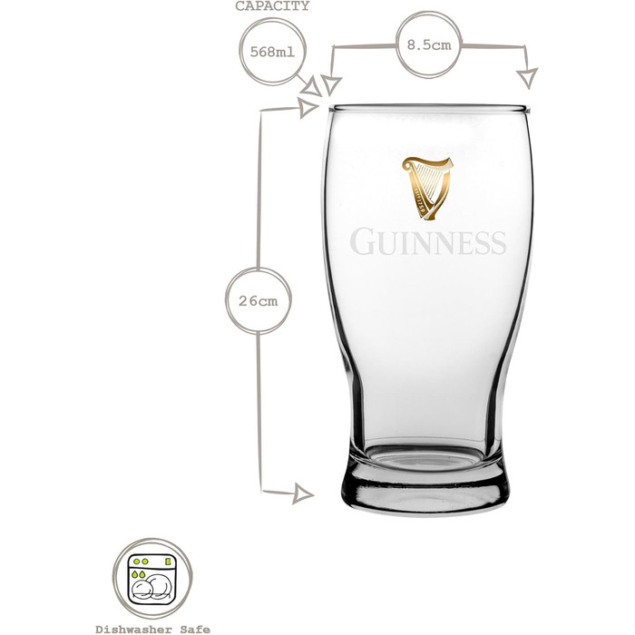 Склянки для пива Guinness Pint 2X 568 мл - Набір келихів для крафтового пива, лагер, ель - Міцне скло для бару та кухні