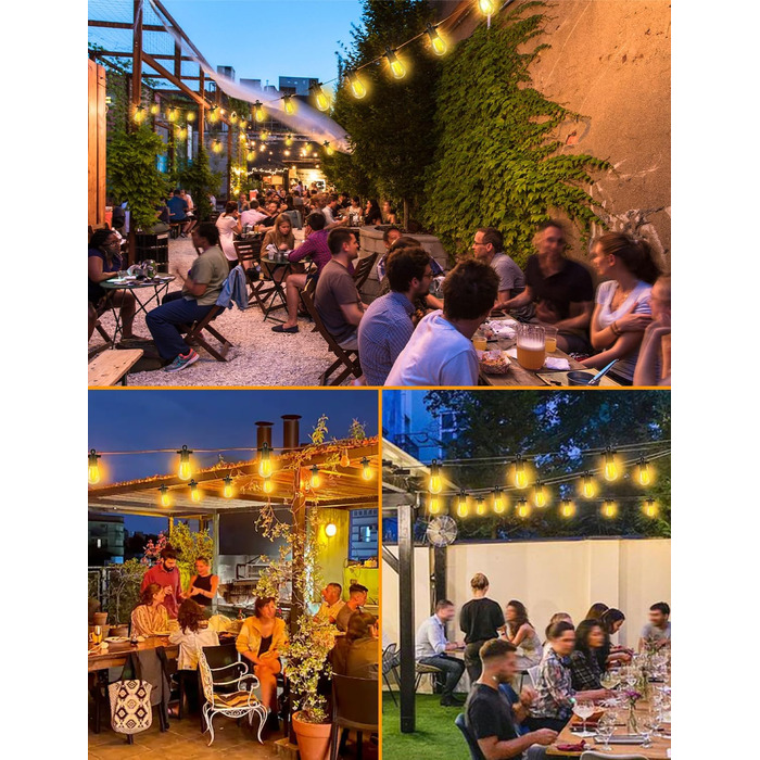 LED гірлянда для зовнішнього використання 30м з пультом, S14, 100FT, IP65, 30+2 лампочки, тепле світло 2700K, для саду, тераси, балкону, двору