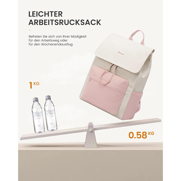 LOVEVOOK Рюкзак для жінок, легкий шкільний рюкзак для підлітків з відділенням для ноутбука 15.6 дюймів, жіночий рюкзак для навчання, подорожей, роботи (M-15.6 дюймів, Рожевий + Бежевий)