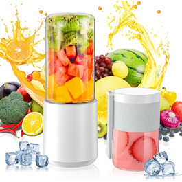 Смузі-мейкер 400 мл, портативний блендер USB, міні-портативний блендер з 1 скляною чашкою та 6 лезами для коктейлів, смузі, овочів, фруктів - білий