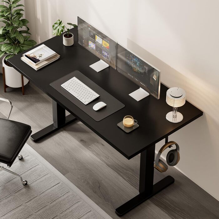 Електричний стіл з регулюванням висоти 120x60 см з функцією пам'яті, для офісу та дому. Комп'ютерний стіл, система кабельного менеджменту, гачки, білий колір. (Чорний, 140см)