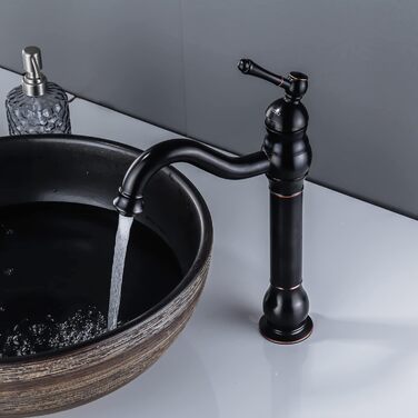 Змішувач для ванної кімнати чорний ретро, змішувач для умивальника високий поворотний на 360 , одноважільні крани для умивальника, ностальгічний латунний змішувач для ванної кімнати з чорним маслом, натертий бронзовою щіткою