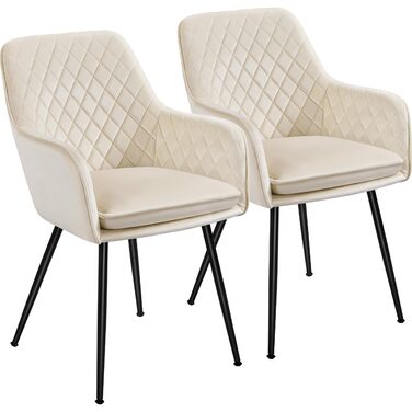 Стільці для їдальні Yaheetech, кухонні стільці з м'яким сидінням та підлокітниками, метал, штучна шкіра, коричневі (бежево-велюрові, набір 2 шт.)