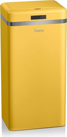 Відро для сміття Swan Retro з датчиком руху, 45 л, метал, жовте. Інтелектуальний контейнер для переробки сміття, великий об'єм, вінтажний дизайн
