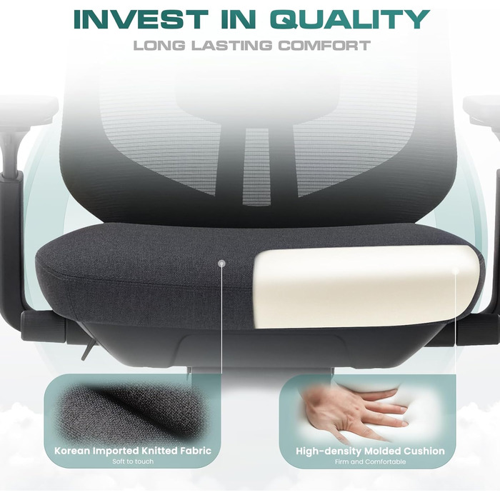 Офісний крісло Colamy XK01 Atlas: ергономічний, з високою спинкою, регульованою підголівником та 4D підлокітниками, чорний