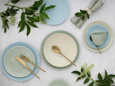 CreaTable Серія Valencia Pastell: 30-ти частинний сервіз для 6 осіб з порцеляни (кремовий, блакитний, зелений). Сумісний з мийною машиною та мікрохвильовою піччю, Made in Europe