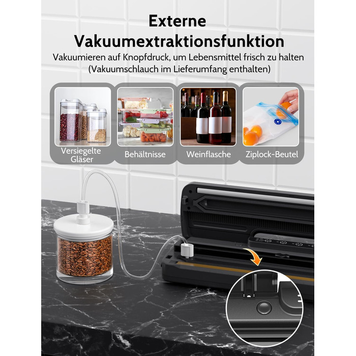 Вакууматор 5 в 1 для продуктів з вбудованим різаком та функцією Sous Vide, вакуумний пакувальник з набором пакетів та шлангом, чорний