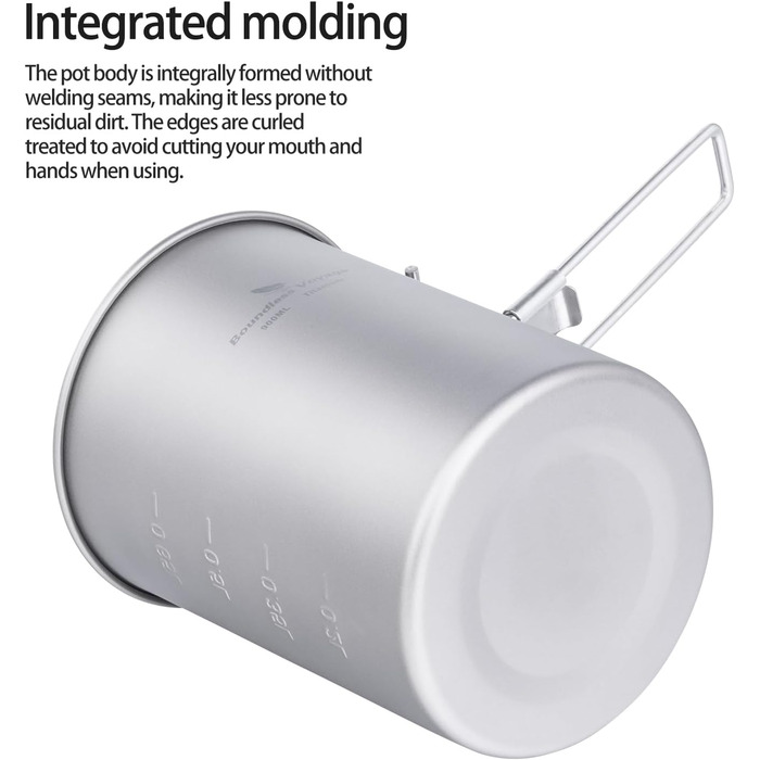 Титанковий казанок iBasingo 900мл з кришкою - казанок для кемпінгу, приготування їжі на відкритому повітрі, подорожей та пікніків